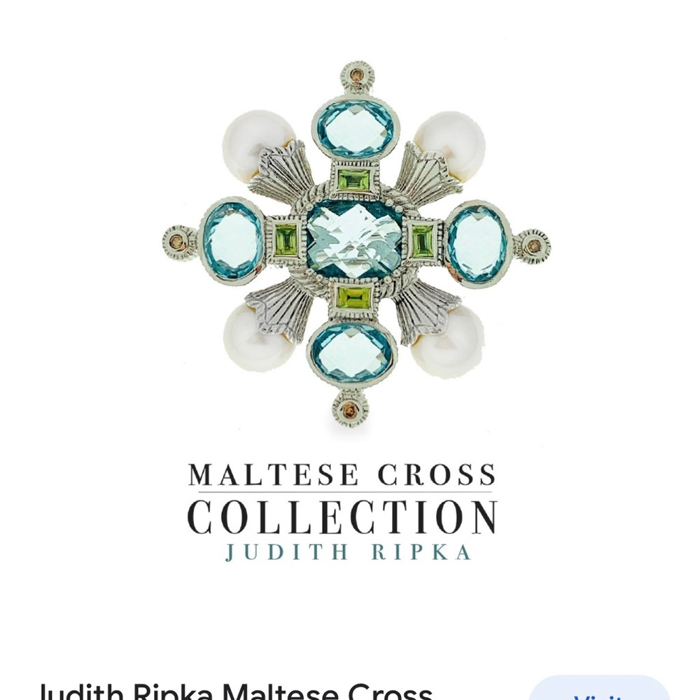Judith Ripka Maltese Cross Pearl Blue Topaz Sterling Silver Enhancer Pendant